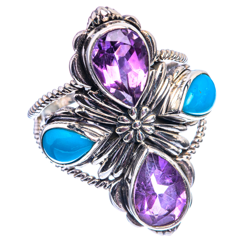 Large Faceted Amethyst, Sleeping Beauty Turquoise Ring Size 9.25 (925 Sterling Silver) R142368