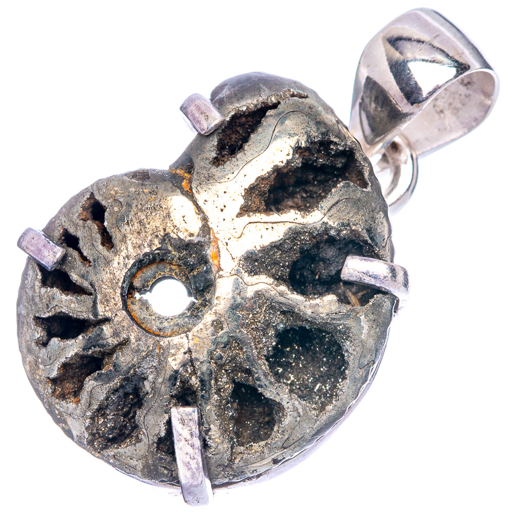 Rare Pyritized Ammonite Pendant 1 1/8" (925 Sterling Silver) P41637
