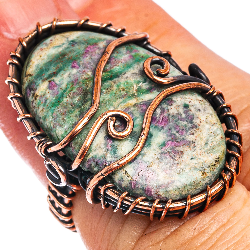Ruby Fuchsite Wire Wrap Ring Size 3 (Oxidized Copper)