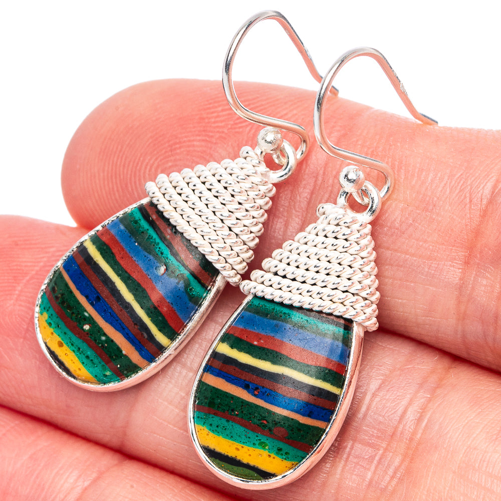 Rainbow Calsilica Earrings 1 3/8" (925 Sterling Silver) E433193