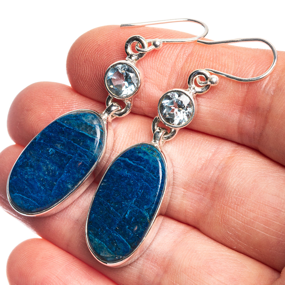 Apatite, Blue Topaz 925 Sterling Silver Earrings 2 1/8"