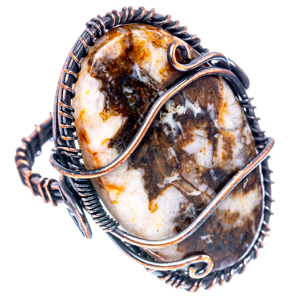 Hungarian Agate Wire Wrap Ring Size 10.75 (Oxidized Copper)
