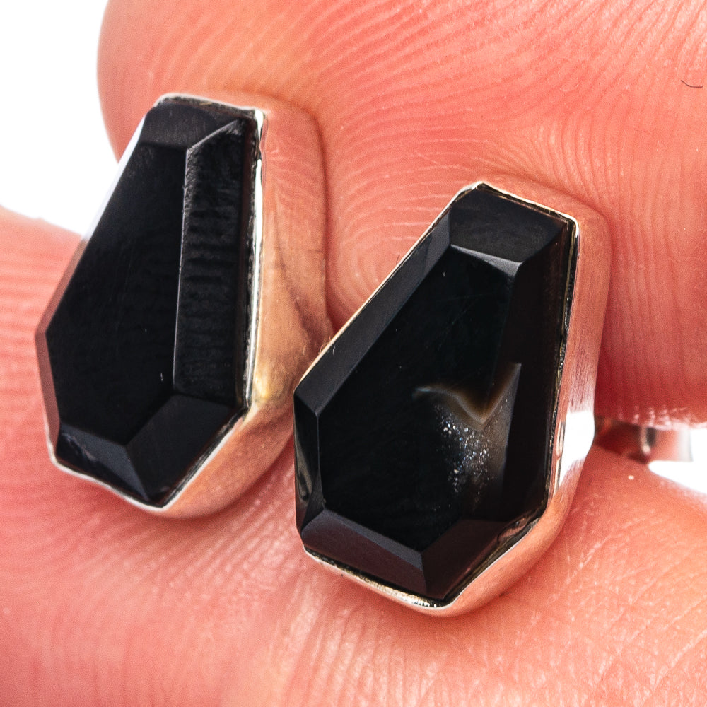 Faceted Black Onyx Earrings 1/2" (925 Sterling Silver) E1621