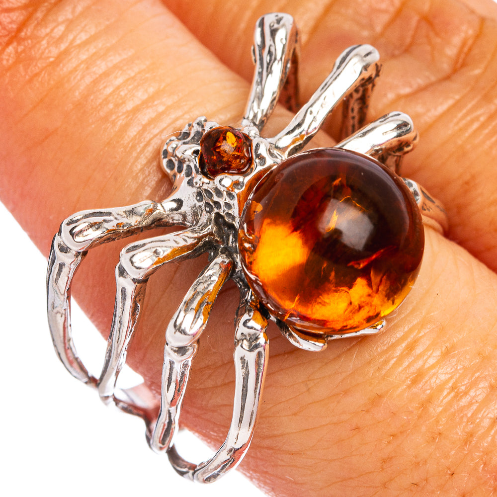 Baltic Amber Spider Ring Size 9 (.925 Sterling Silver)