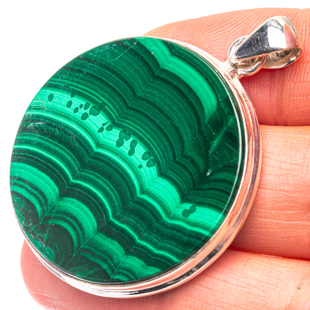 Malachite Coin 925 Sterling Silver Pendant 1 3/4" (925 Sterling Silver) PD38642