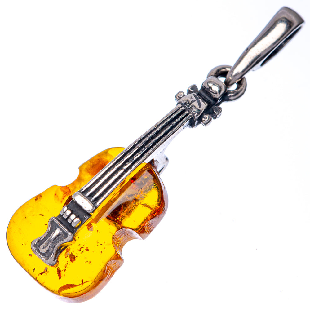 Baltic Amber Violin Dainty Pendant 1 1/4" (925 Sterling Silver) P39934