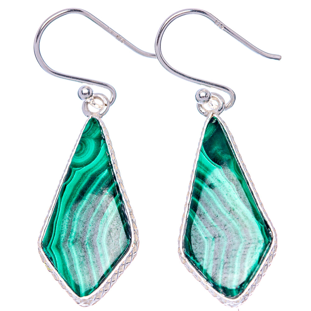 Malachite Earrings 1 5/8" (925 Sterling Silver) E1464