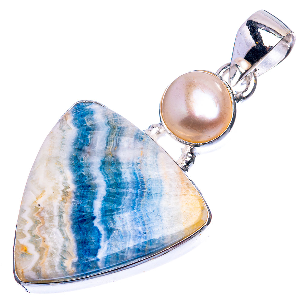 Blue Scheelite, Cultured Pearl Pendant 1 5/8" (925 Sterling Silver) P38889