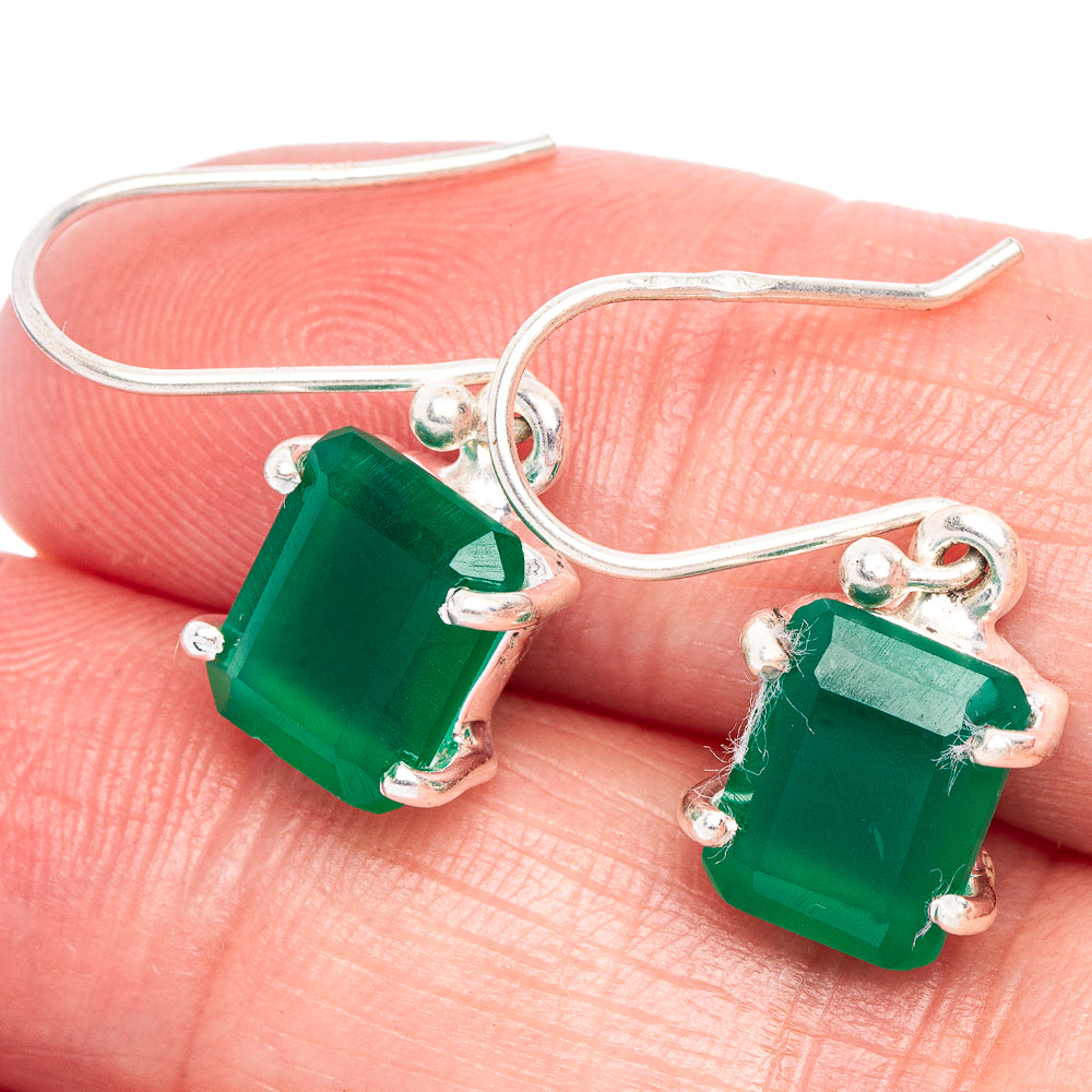 Green Onyx Earrings 1 1/8" (925 Sterling Silver) E433423