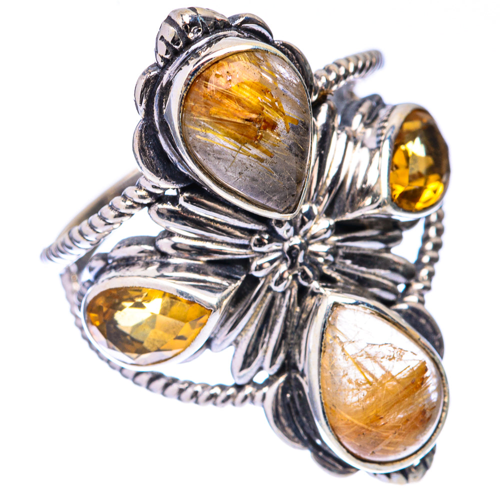 Large Rutilated Quartz, Citrine Ring Size 9 (925 Sterling Silver) R141678