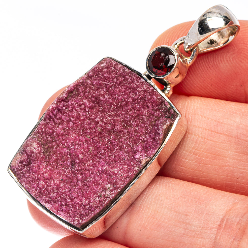 Cobalto Calcite Druzy, Garnet 925 Sterling Silver Pendant 1 3/4" (925 Sterling Silver) P43601