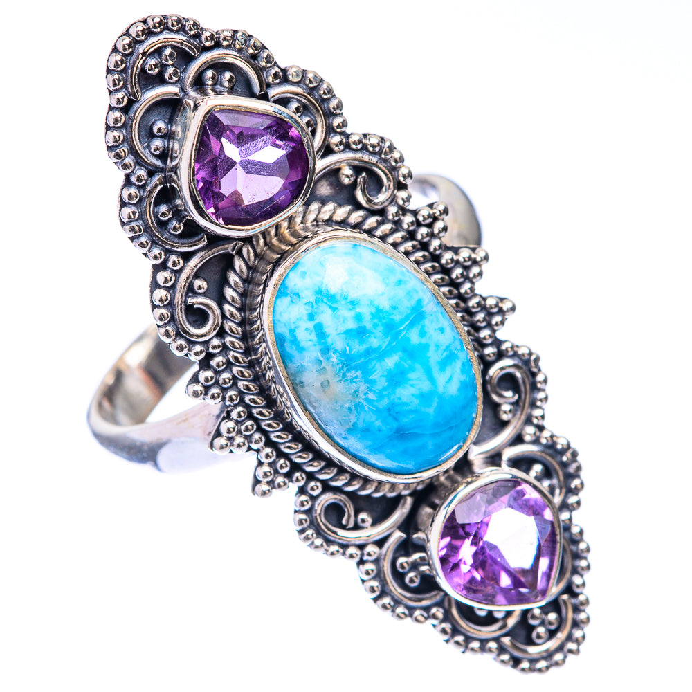 Large Larimar, Amethyst Ring Size 8.75 (925 Sterling Silver) R141649
