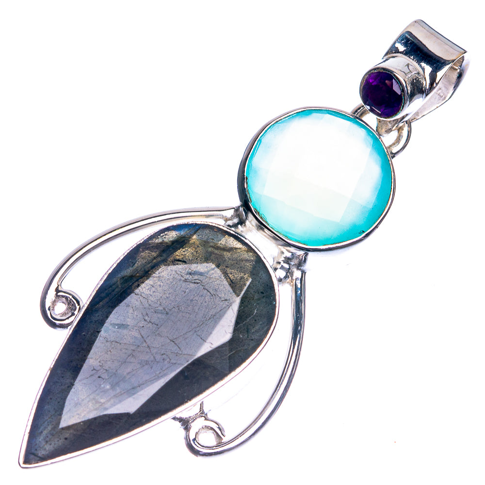 Labradorite, Aqua Chalcedony 925 Sterling Silver Pendant 2"