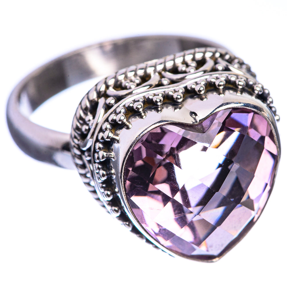 Faceted Pink Amethyst Heart 925 Sterling Silver Ring Size 7.25