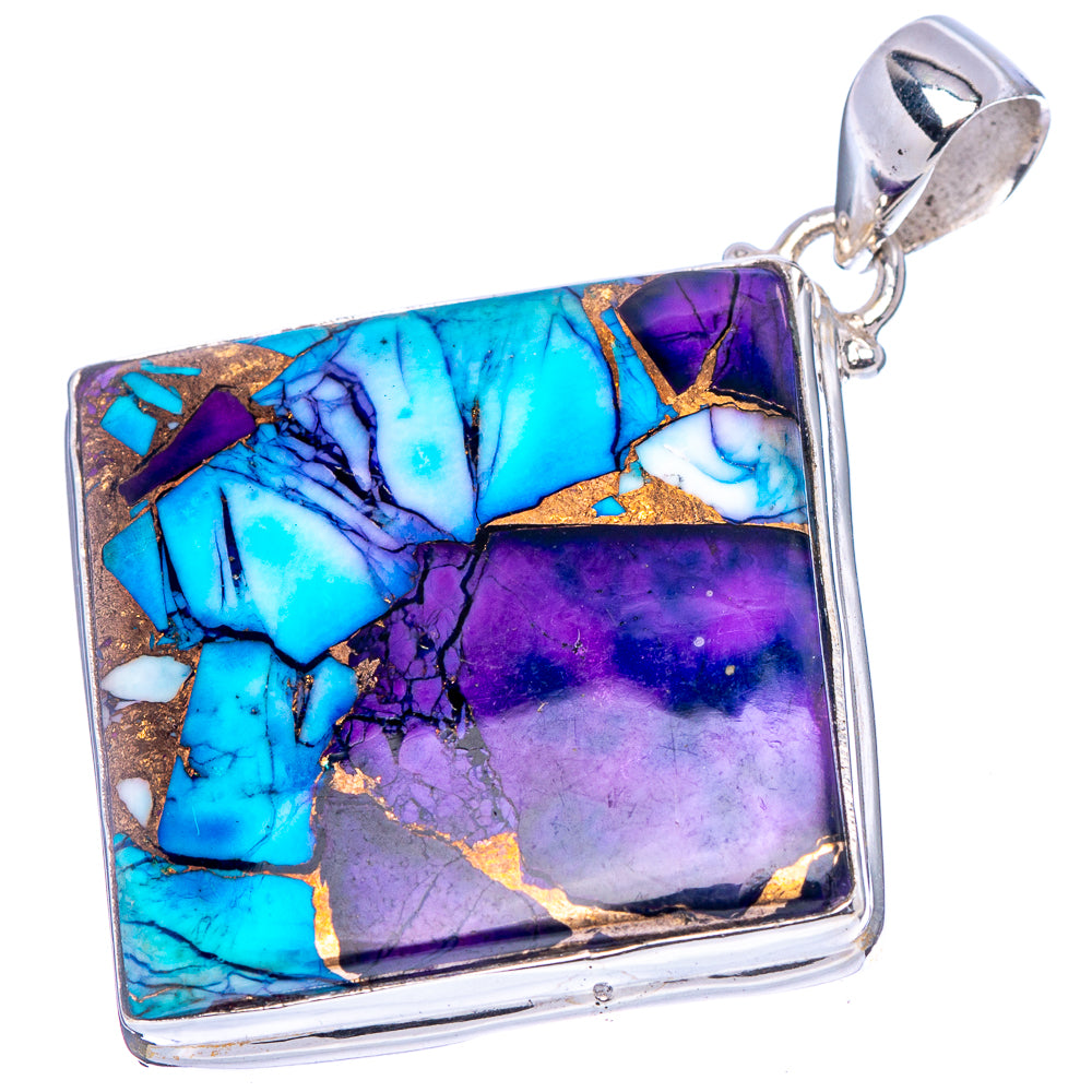 Purple Dahlia Mohave Turquoise Pendant 1 7/8" (.925 Sterling Silver)