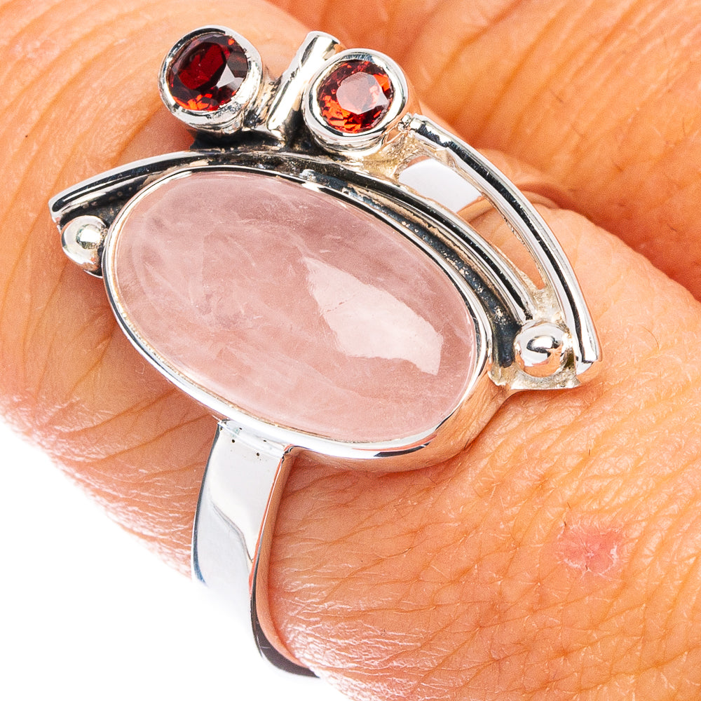 Premium Rose Quartz, Garnet Ring Size 8 (925 Sterling Silver) R8026