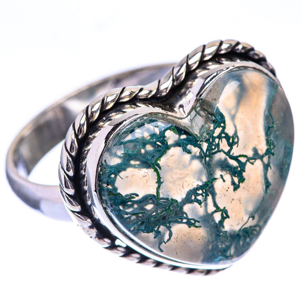 Green Moss Agate Ring Size 8 (925 Sterling Silver) R140482