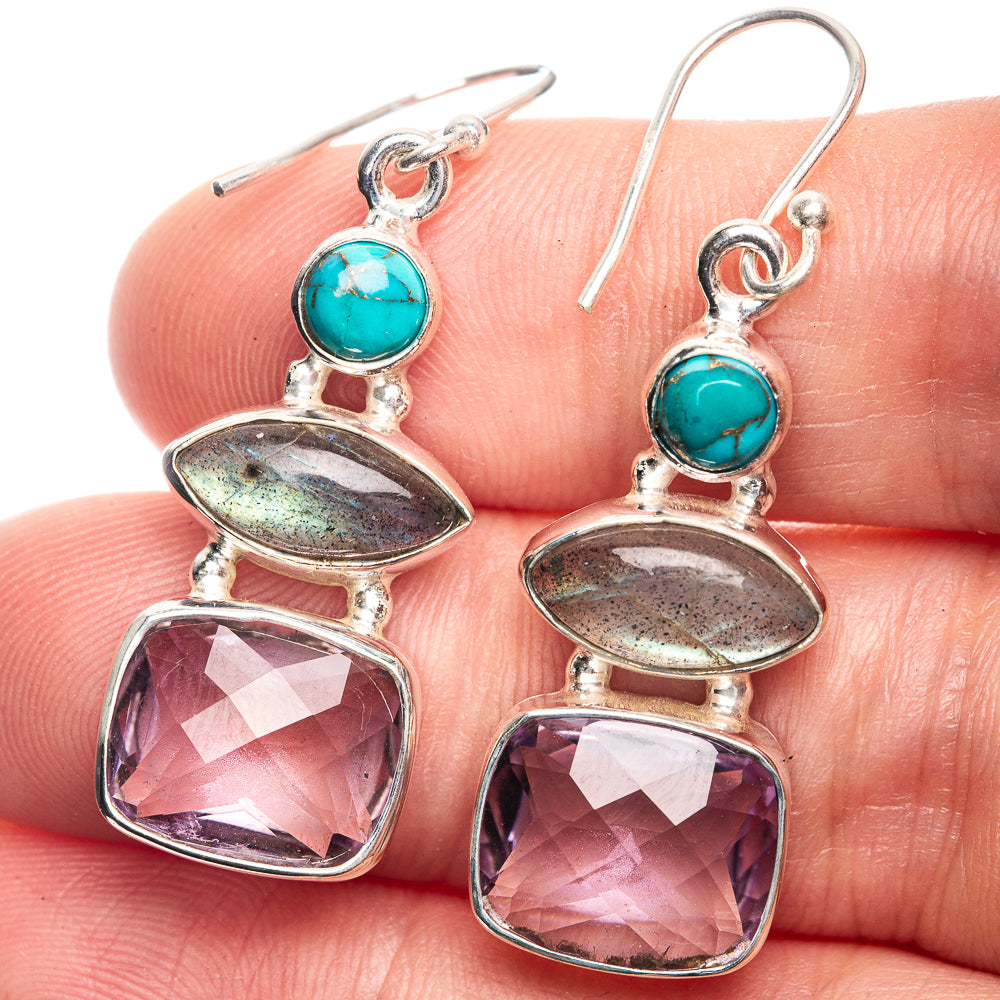 Amethyst, Labradorite, Tibetan Turquoise Earrings 1 5/8" (925 Sterling Silver) E432543