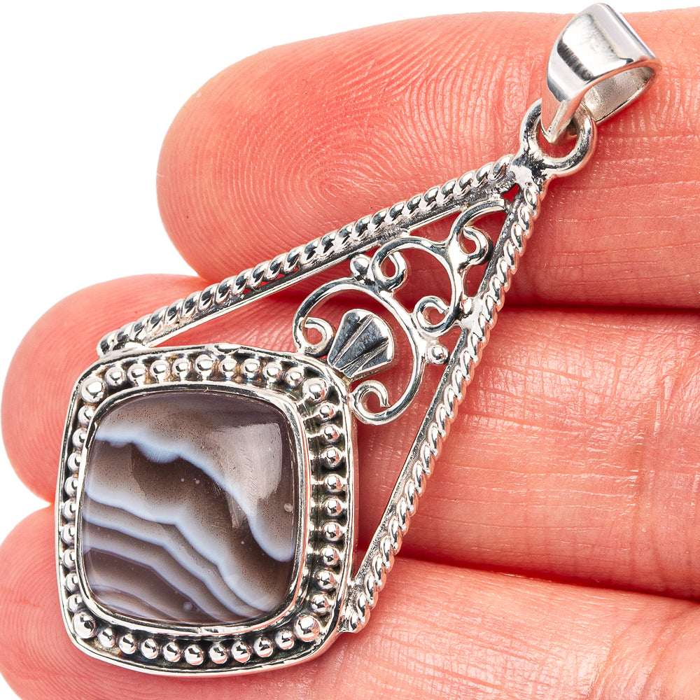 Premium Botswana Agate Pendant 1 7/8" (.925 Sterling Silver)