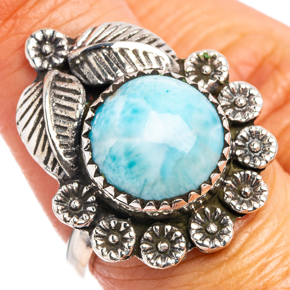 Native Style Larimar Ring Size 7.5 (.925 Sterling Silver)