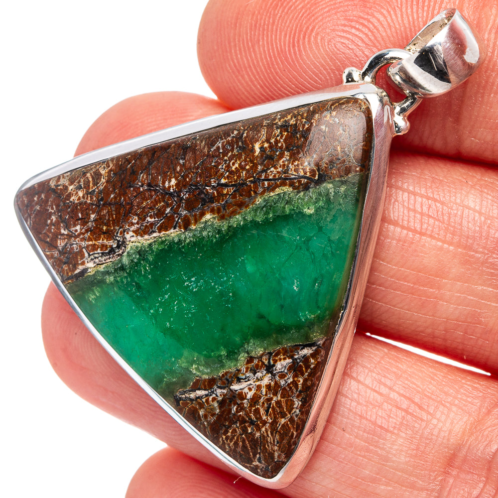 Boulder Chrysoprase Pendant 1 1/2" (.925 Sterling Silver)