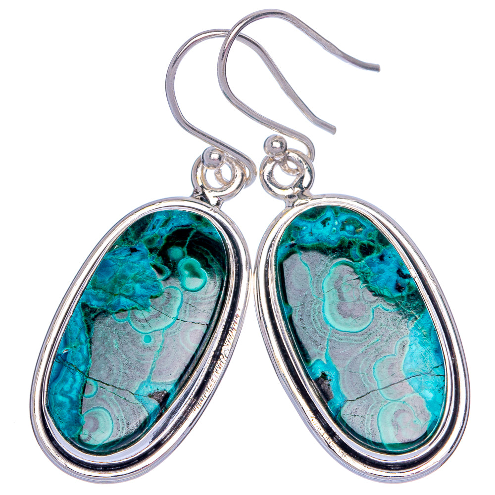 Malachite In Chrysocolla Earrings 1 5/8" (925 Sterling Silver) E433092