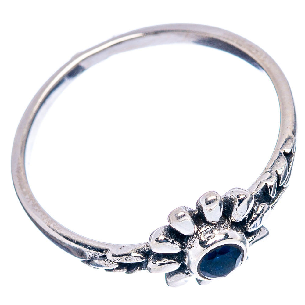 Blue Quartz Flower Dainty Ring Size 7.75 (.925 Sterling Silver)