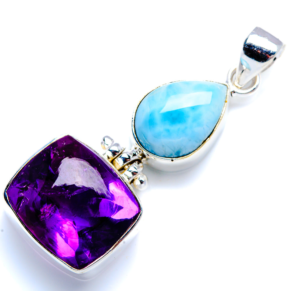 Amethyst, Larimar 925 Sterling Silver Pendant 1 3/4" (925 Sterling Silver) PD38323