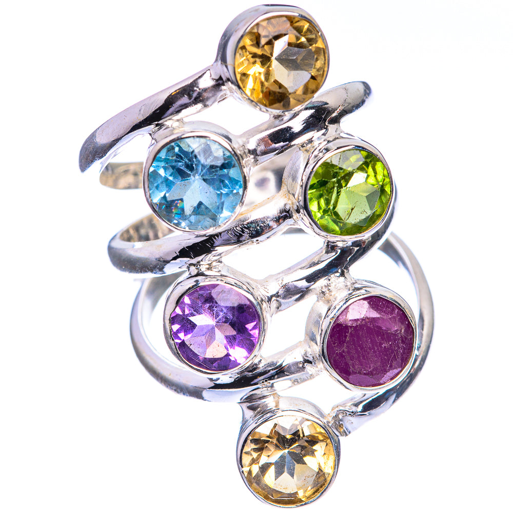 Large Citrine, Blue Topaz, Peridot, Amethyst, Ruby Ring Size 6.75 (925 Sterling Silver) R143166