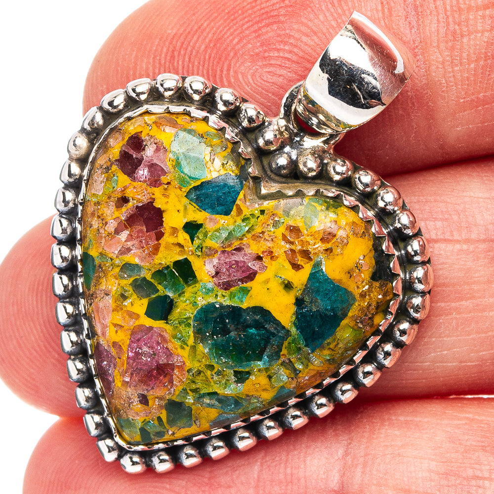 Tourmaline Matrix Heart Pendant 1 3/8" (.925 Sterling Silver)