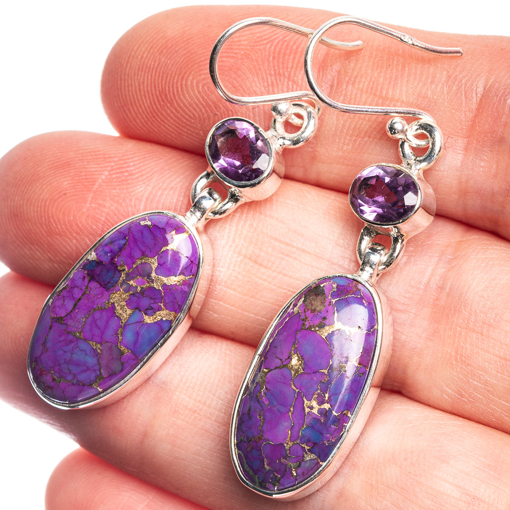 Purple Copper Composite Turquoise, Amethyst 925 Sterling Silver Earrings 1 3/4"