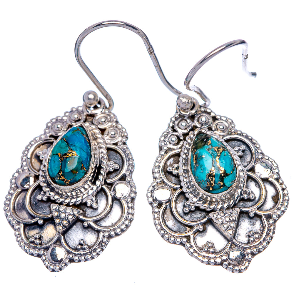Blue Copper Composite Turquoise Earrings 1 3/8" (925 Sterling Silver) E433331