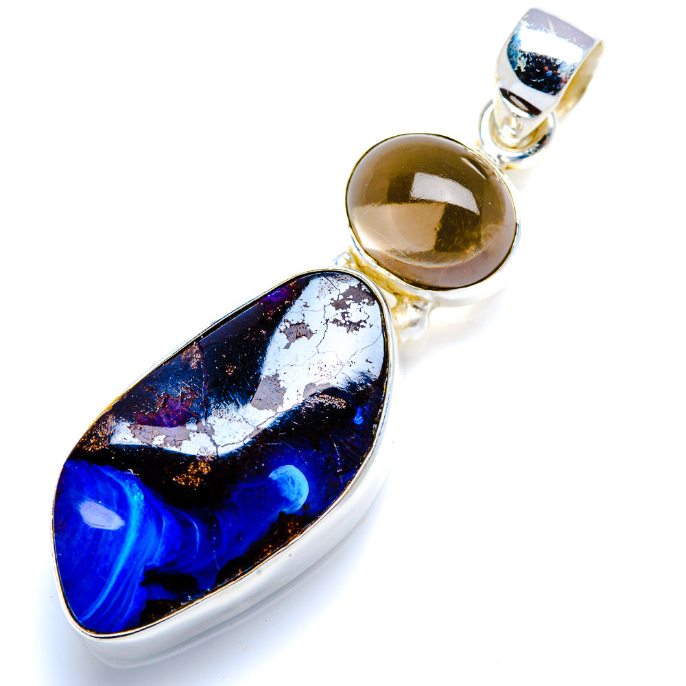 Boulder Opal, Smoky Quartz 925 Sterling Silver Pendant 2" (925 Sterling Silver) PD38321