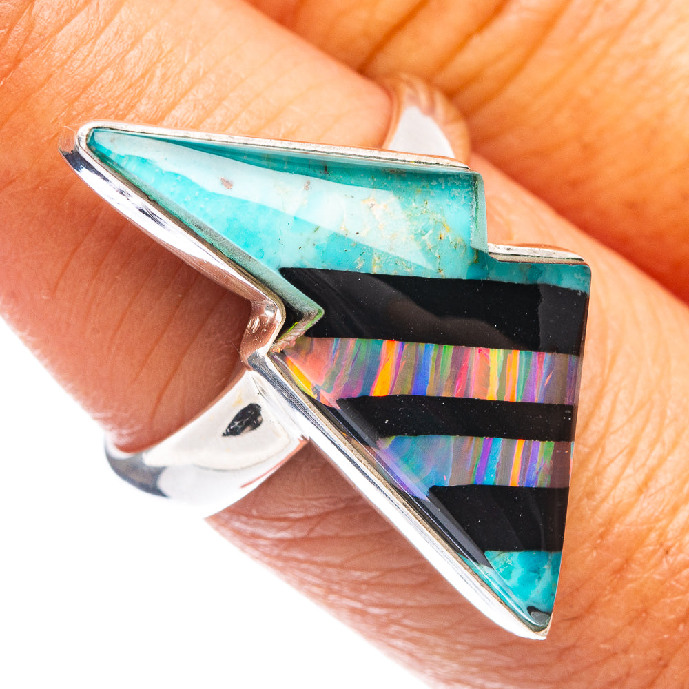Premium Aura Opal Bolt Ring Size 7.75 (.925 Sterling Silver)