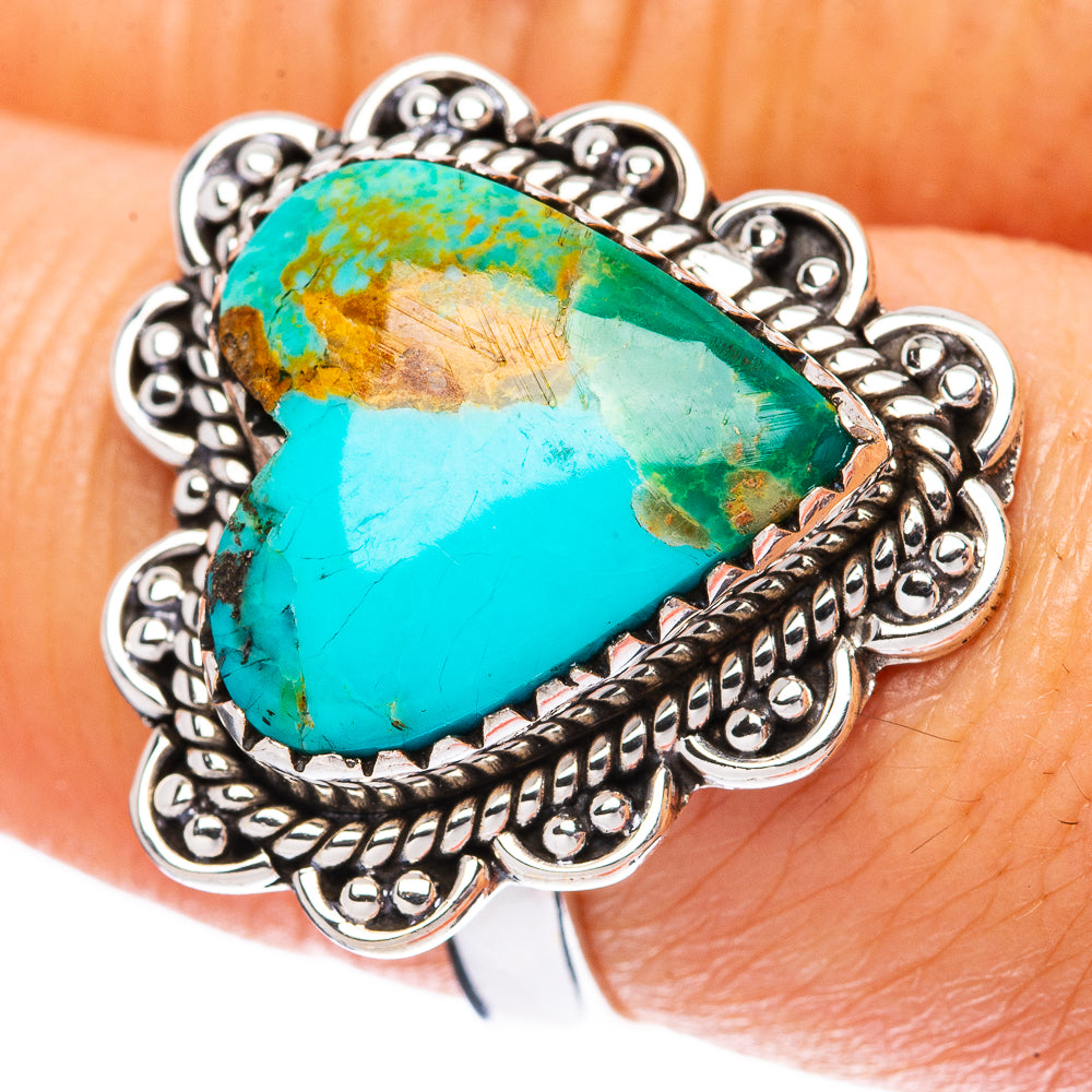 Rare Kingman Turquoise Heart 925 Sterling Silver Ring Size 7.5 (925 Sterling Silver) R3840