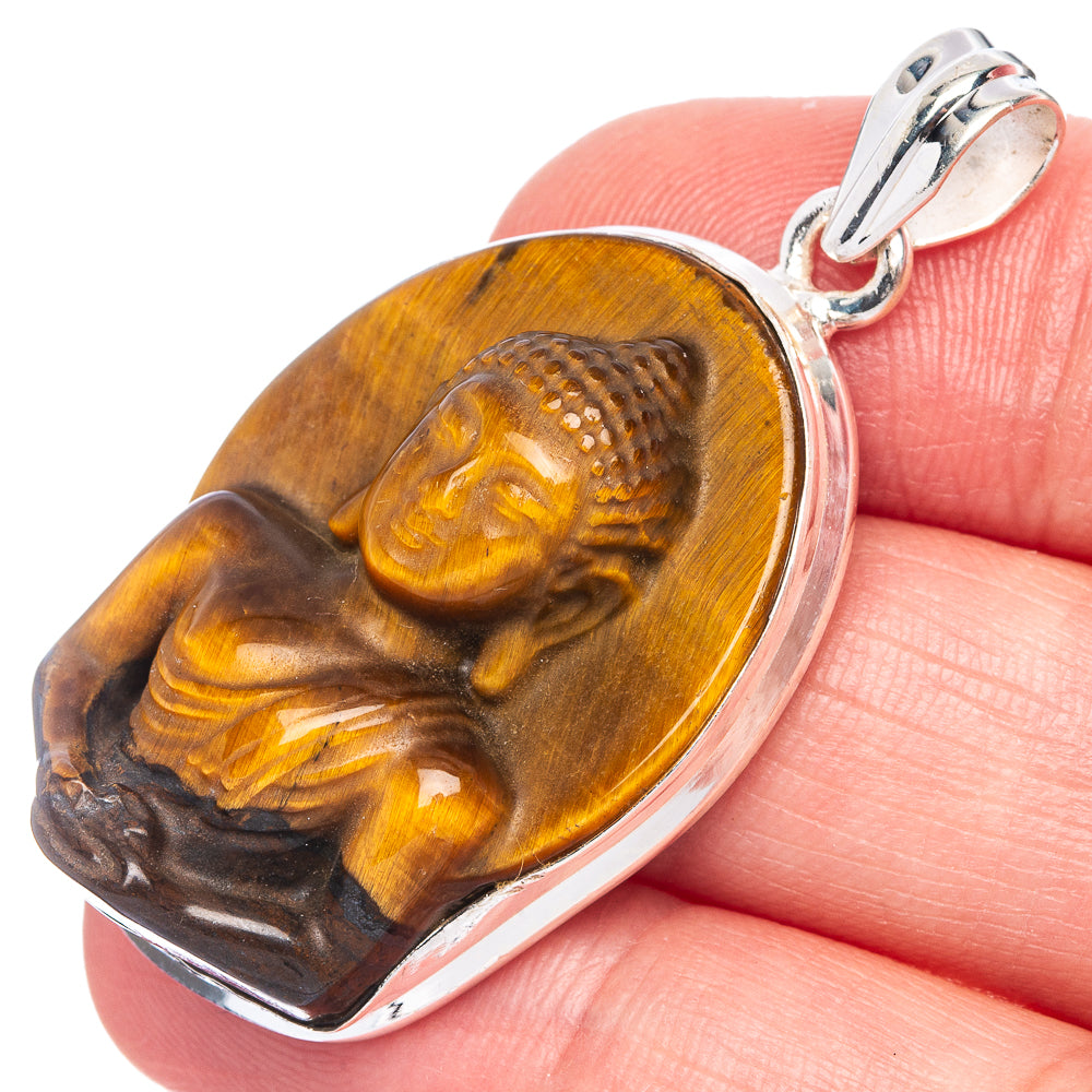 Tiger Eye Buddha Pendant 1 3/4" (925 Sterling Silver) P40131