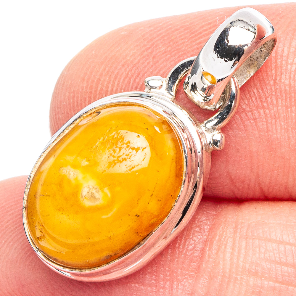 Bone Amber Pendant 1 1/8" (.925 Sterling Silver)