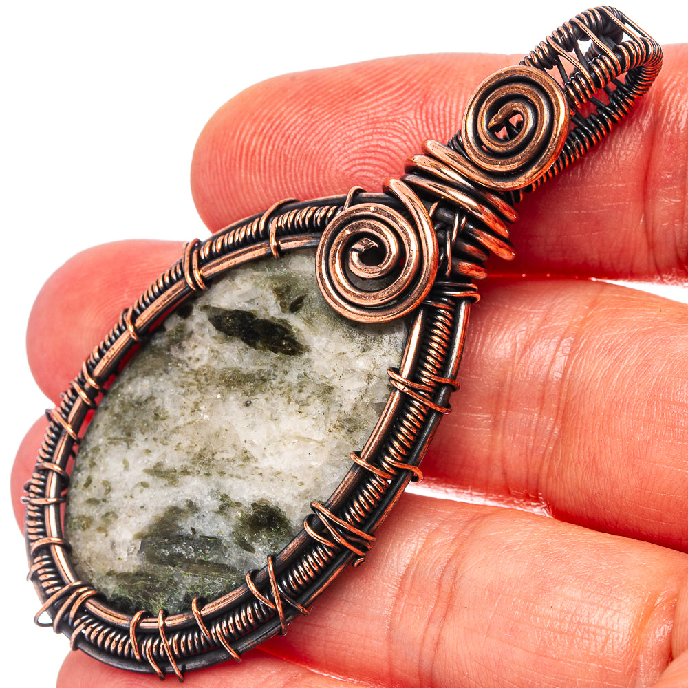 Seraphinite  Wire Wrap Pendant 2 1/2" (Oxidized Copper)