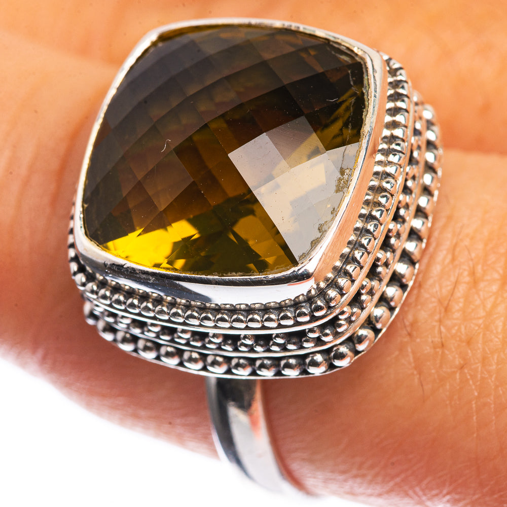 Olive Quartz 925 Sterling Silver Ring Size 9