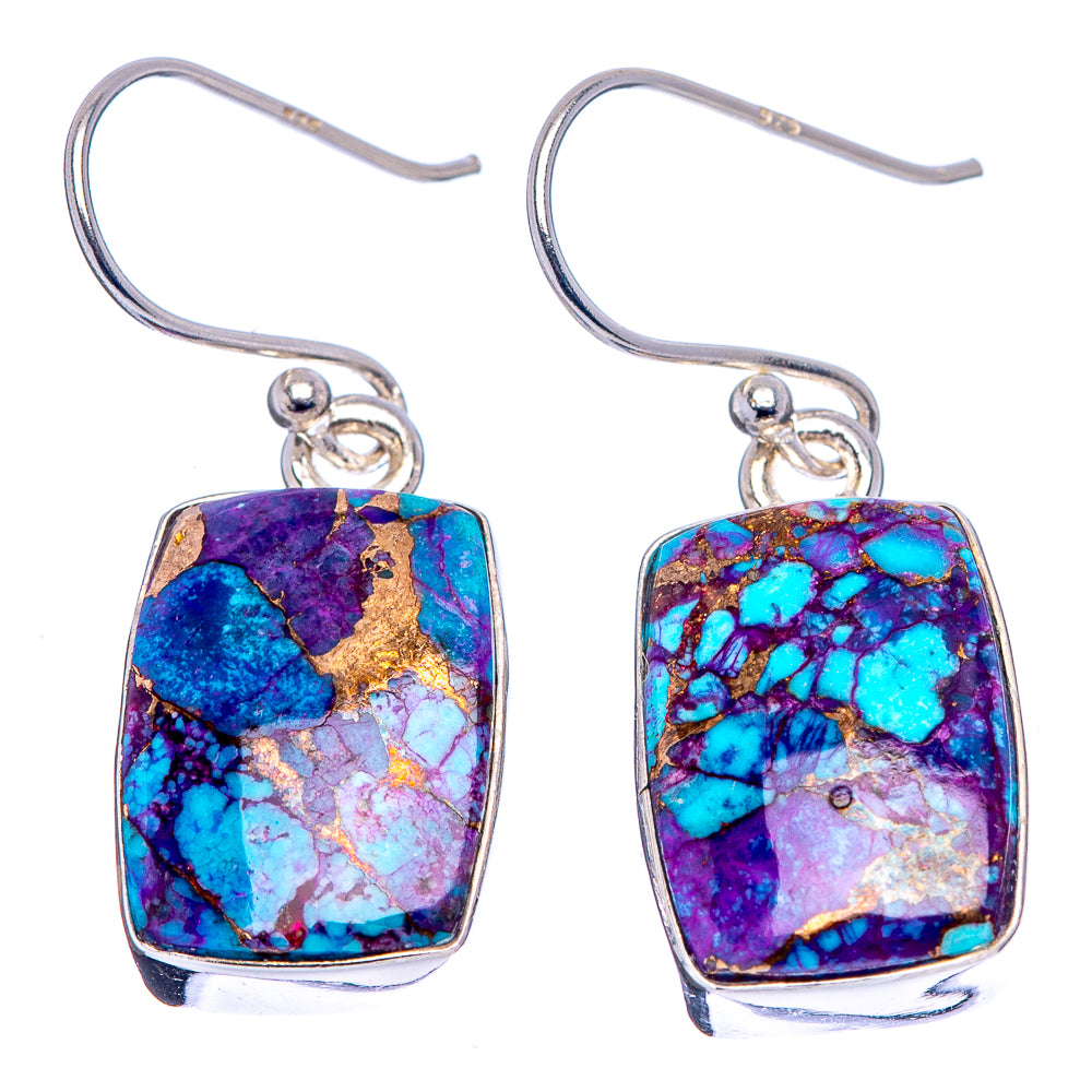 Purple Copper Turquoise Earrings 1 1/4" (.925 Sterling Silver)