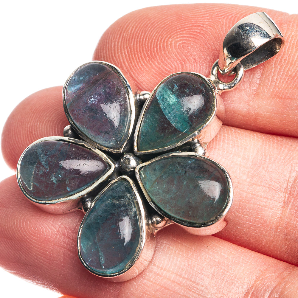 Blue Fluorite 925 Sterling Silver Pendant 1 1/2"