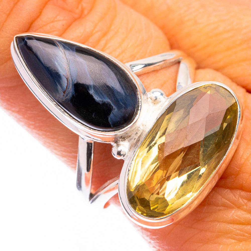 Large Lemon Quartz, Pietersite Ring Size 10 (925 Sterling Silver) R141653