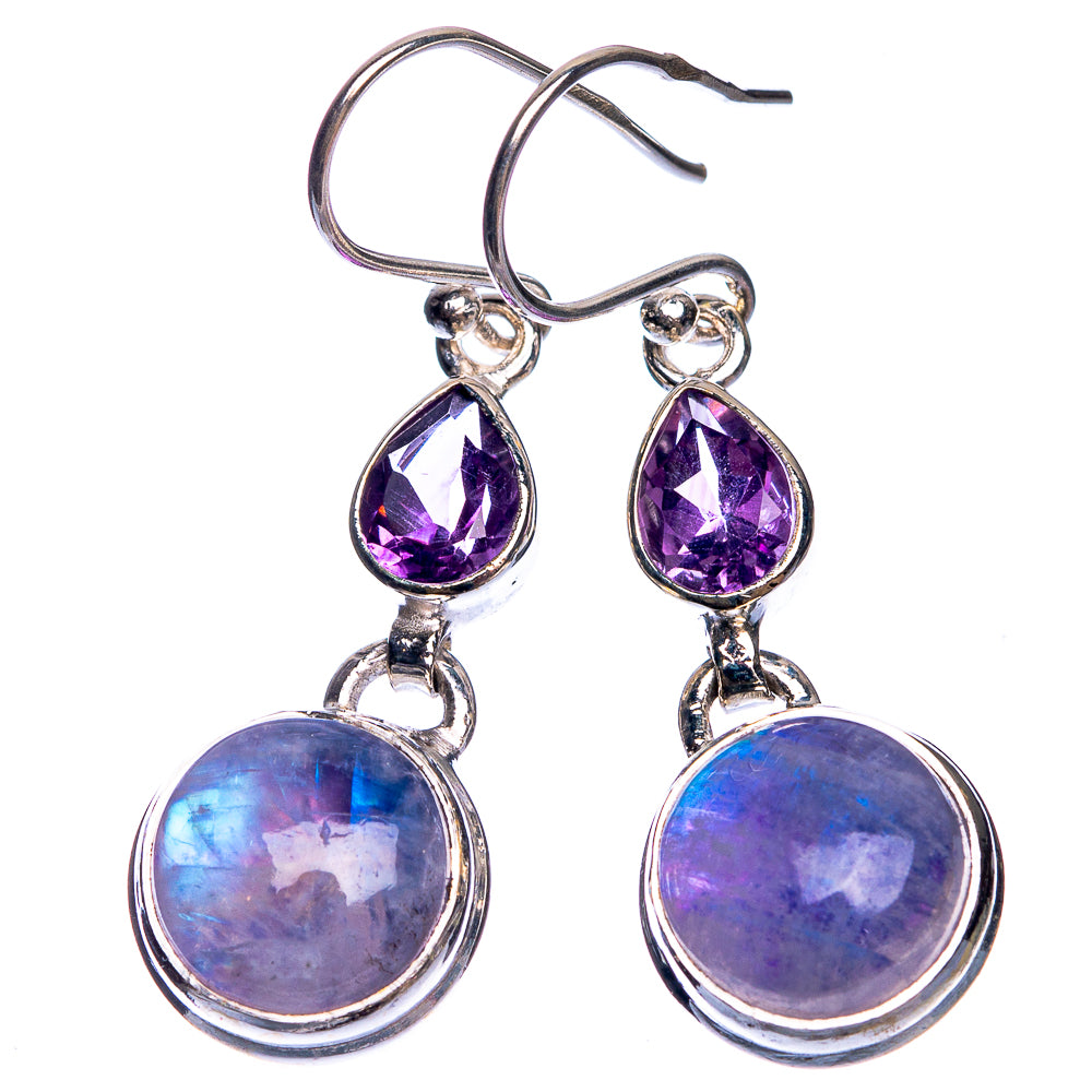 Rainbow Moonstone, Amethyst Earrings 1 5/8" (925 Sterling Silver) E432675