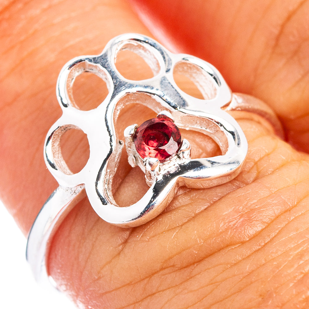 Garnet Paw Dainty Ring Size 7.75 (.925 Sterling Silver)