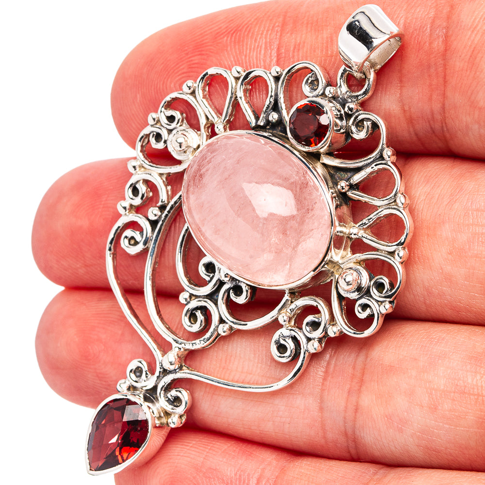 Signature Morganite, Garnet Pendant 2 1/4" (.925 Sterling Silver)