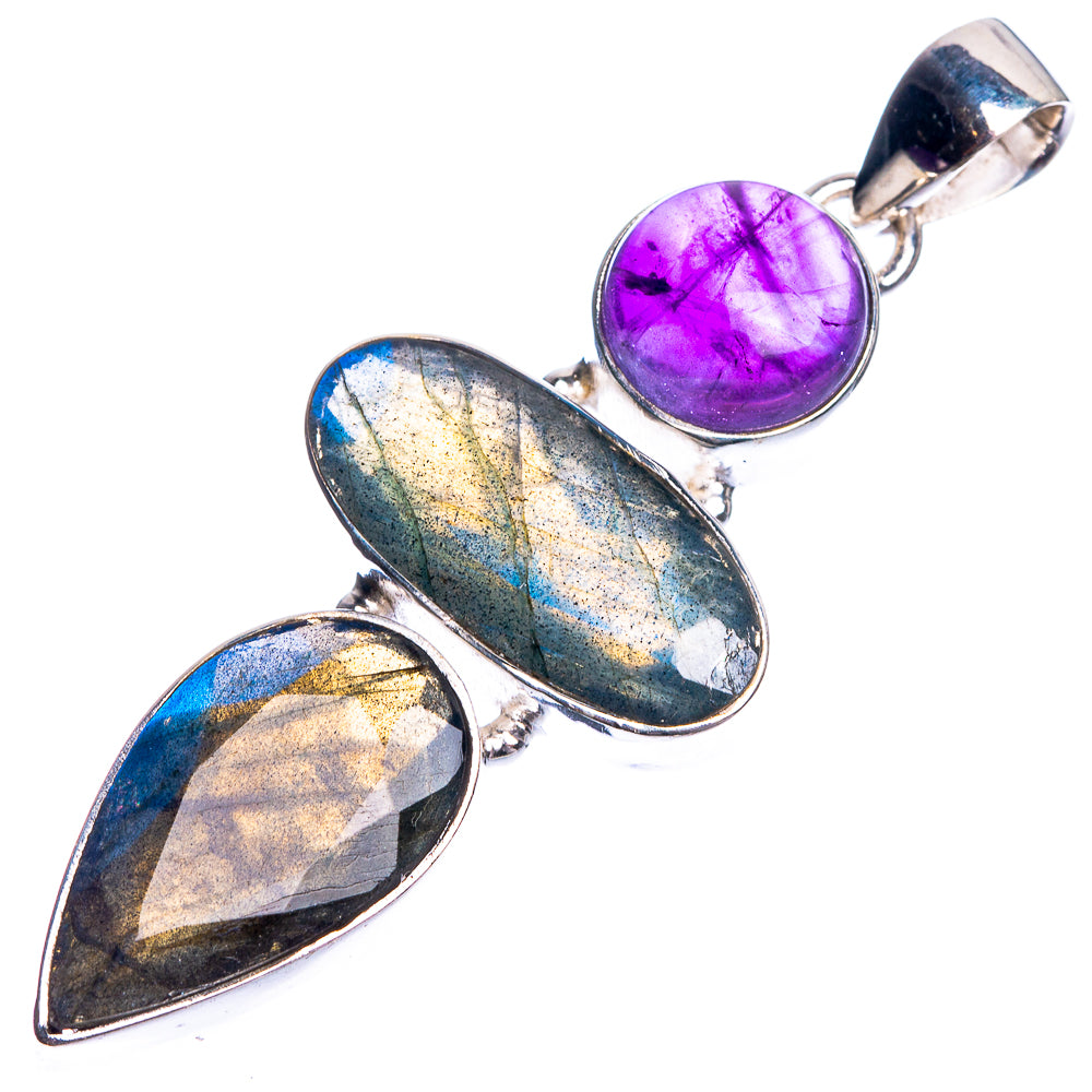 Labradorite, Amethyst 925 Sterling Silver Pendant 2 1/8"