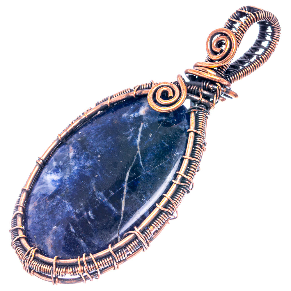 Sodalite Wire Wrap Pendant 2 3/4" (Oxidized Copper)