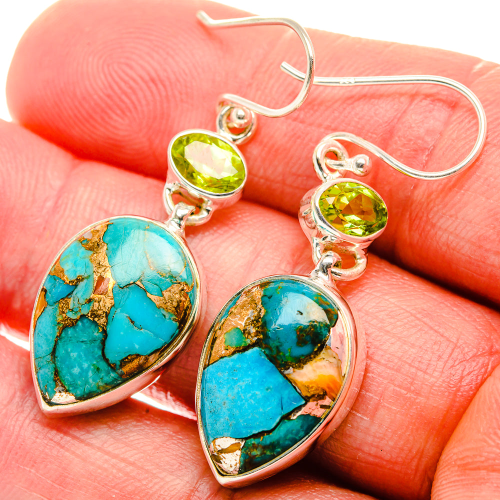 Spiny Oyster Turquoise, Peridot Earrings 1 7/8" (925 Sterling Silver) EARR432031