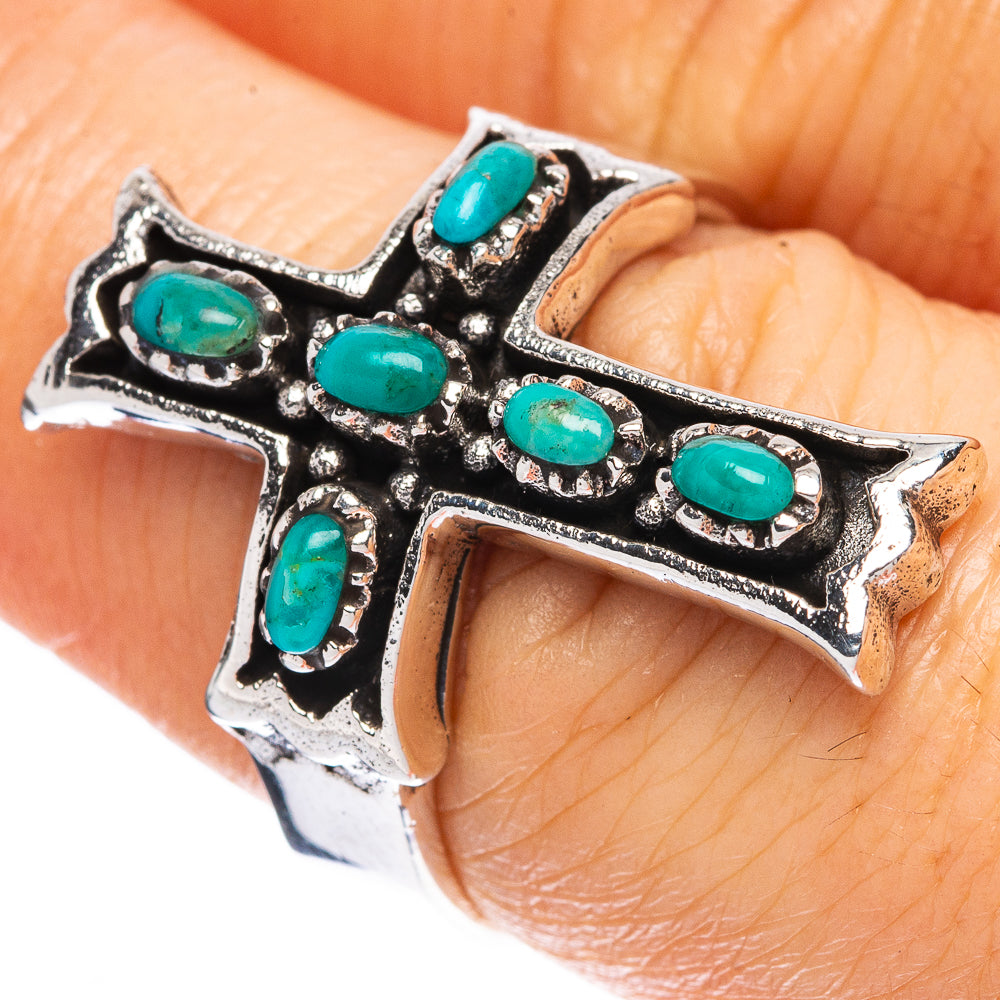 Rare Arizona Turquoise Cross Ring Size 7.25 (925 Sterling Silver) R2388