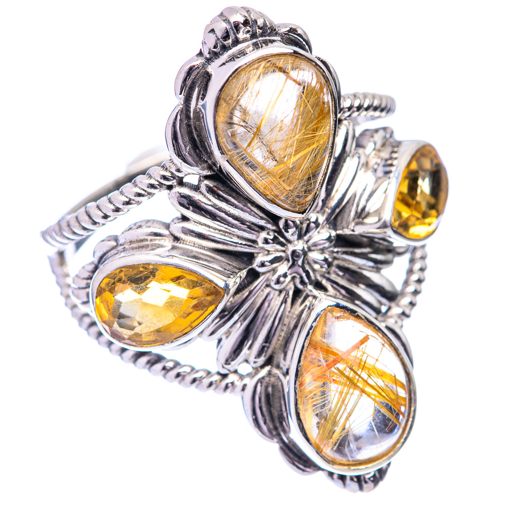 Large Rutilated Quartz, Citrine Ring Size 9.75 (925 Sterling Silver) R141067